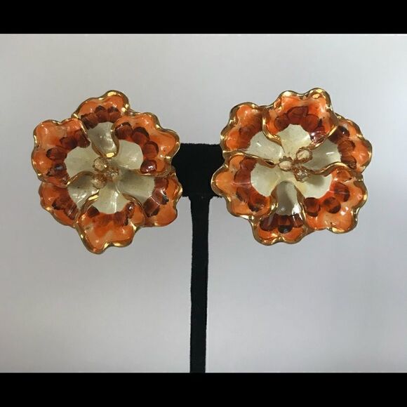 Vintage hand painted flower earrings - Picture 1 of 5
